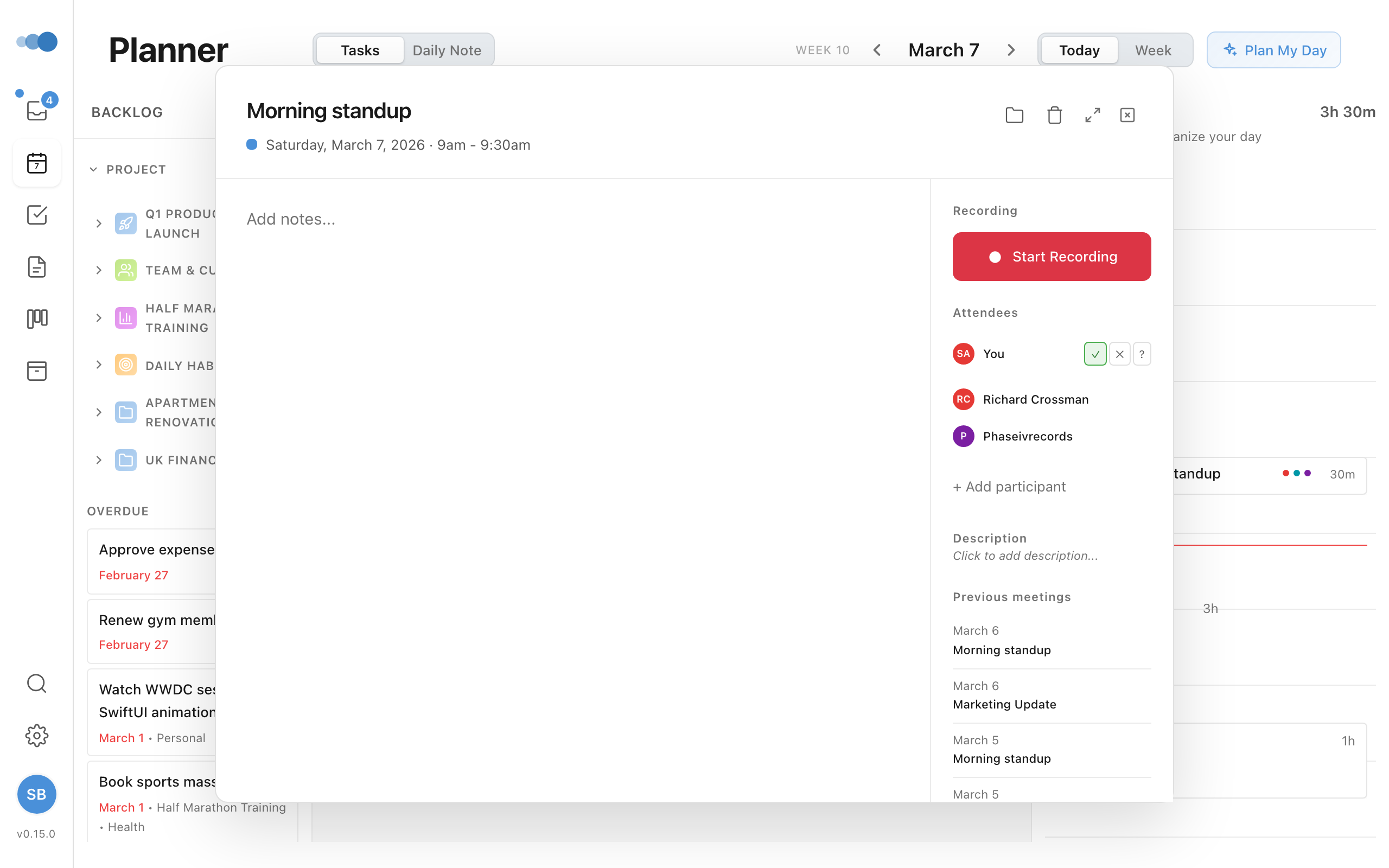 Calendar event modal