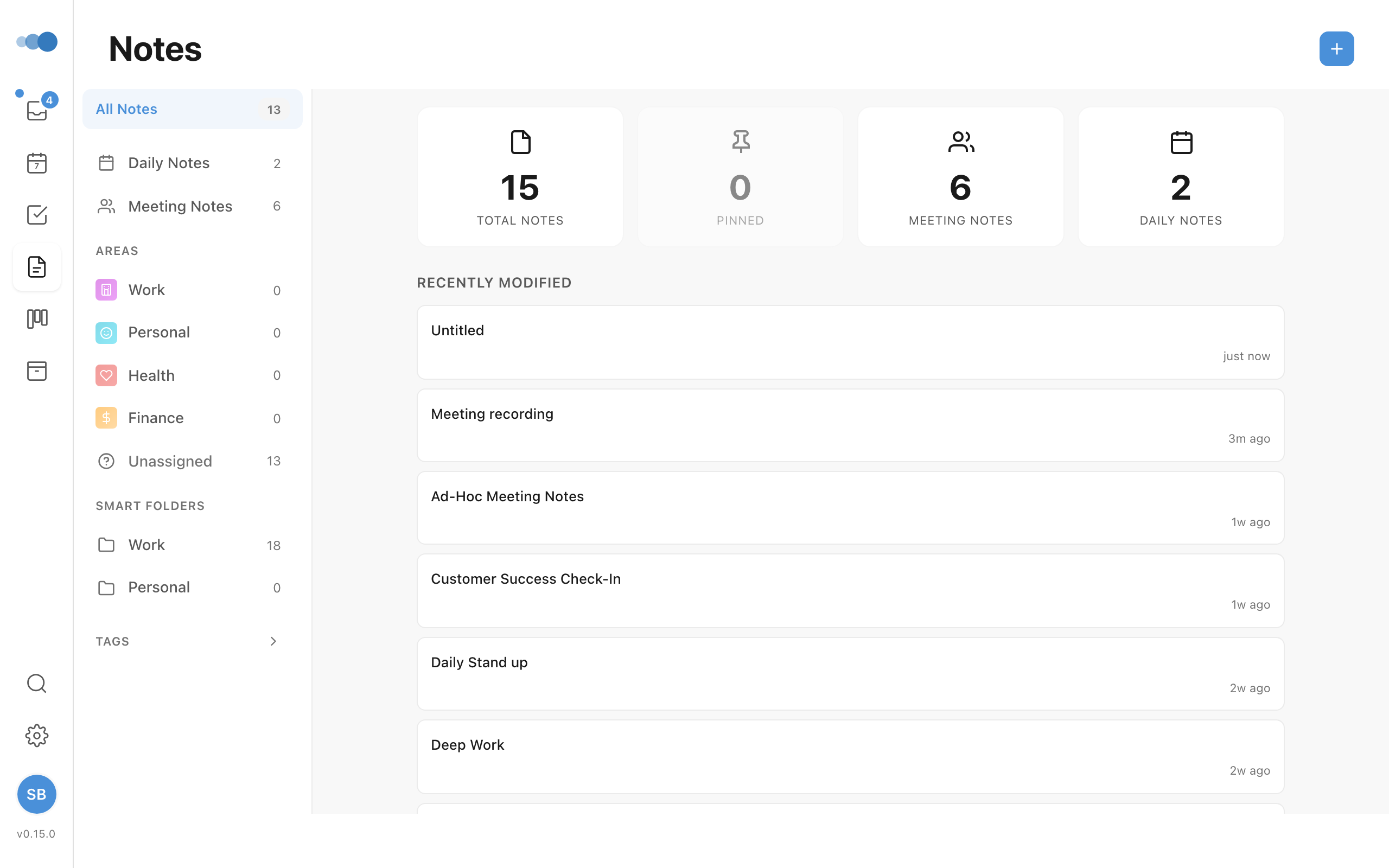 Smart folders in notes view