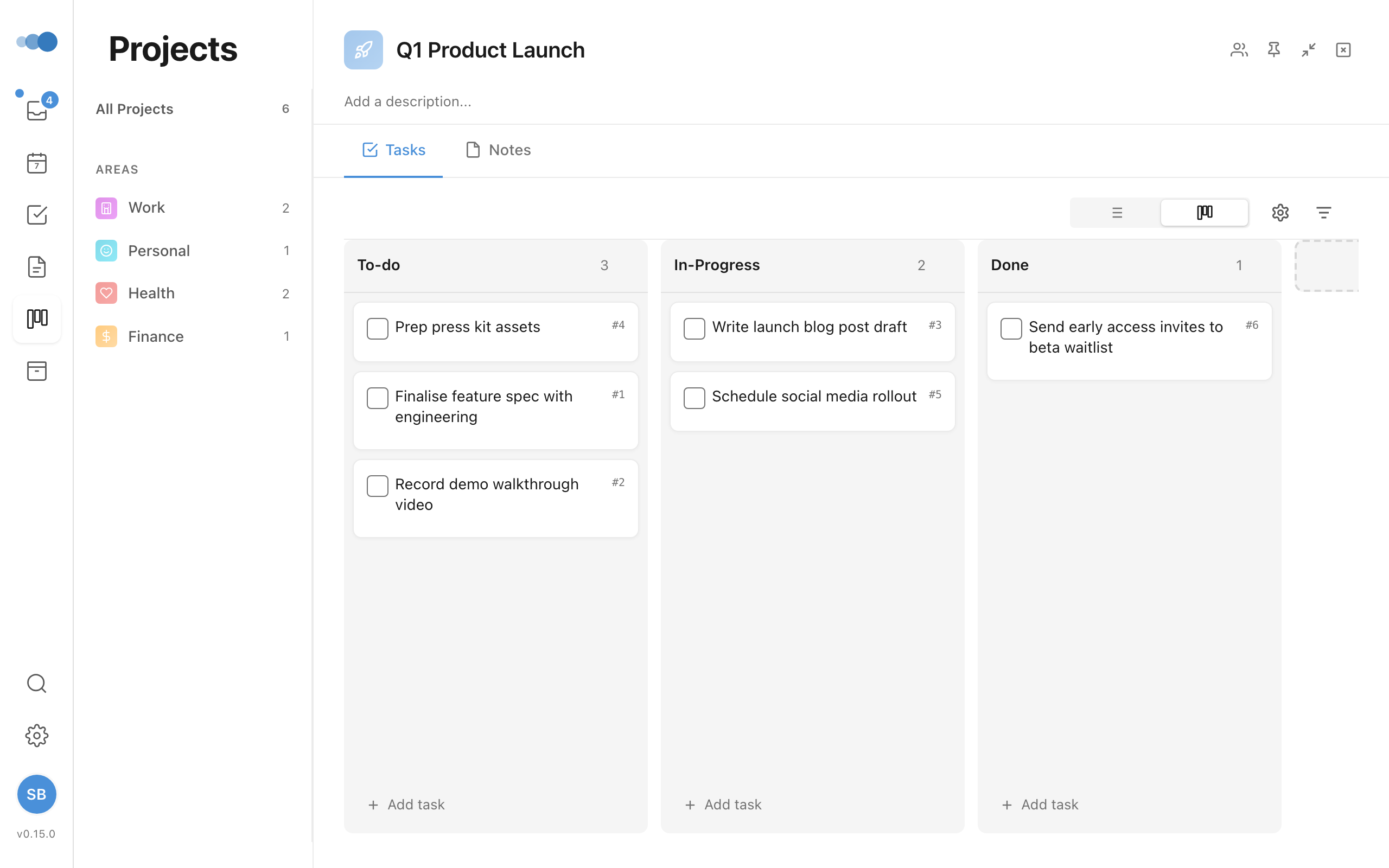 Project kanban board view